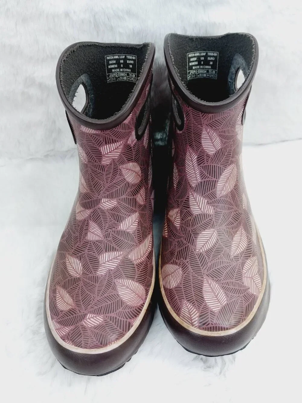 Bogs Women's Coral Patch Leaf Handle Rubber Pull-On Ankle Rain Boots Size 8